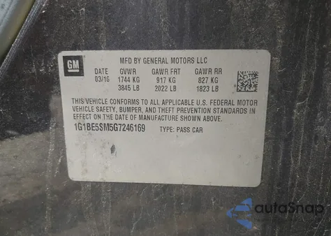 2016 Chevrolet Cruze Lt Auto from USA, damaged, VIN 1G1BE5SM5G7246169